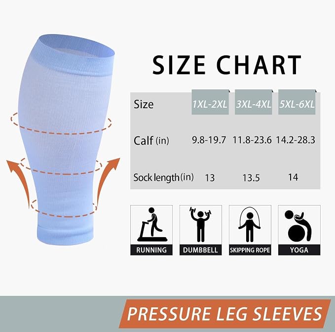 Plus Size Compression Leg Sleeves for Women& Men 15-20mmHg Wide Calf Knee High Leg Sleeves