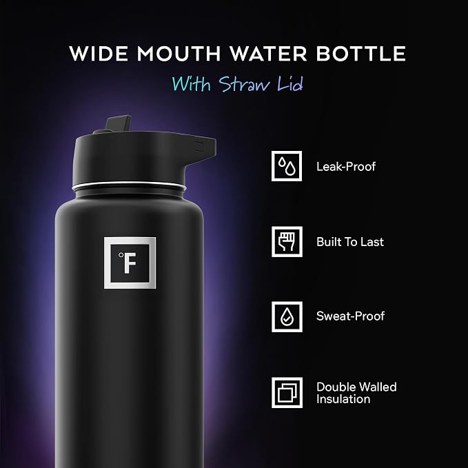 IRON °FLASK 32 oz Wide Mouth Water Bottle with Straw | Insulated Stainless Steel Sports Water Bottle with Leakproof Straw Lid - BPA Free, Cold 24 Hrs, Sweat Free (Blue Wavess)
