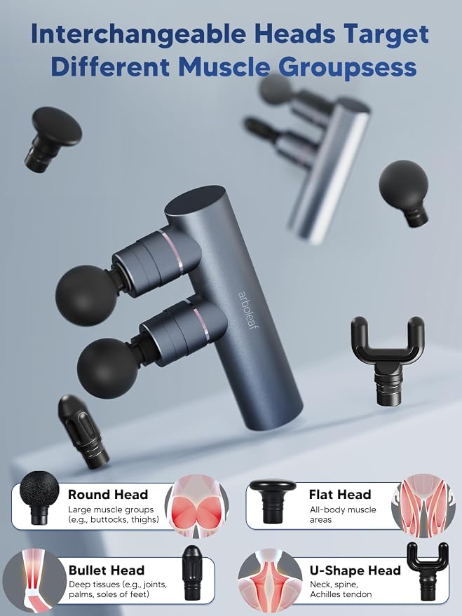 arboleaf Mini Massage Gun Deep Tissue, Portable Percussion Muscle Massager | Dual Head Massage Design Targets Two Muscle Areas at Once for Efficient Deep Tissue Relief and Full-Body Recovery