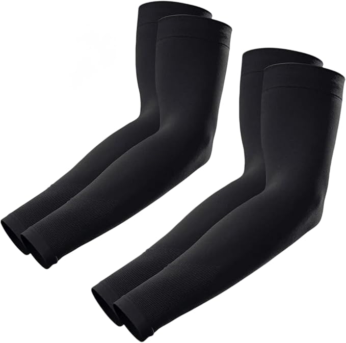 KUHNMARVIN 2 Pairs Arm Sleeves Compression UV Protection Cooling Sun Sleeves Tattoo Cover Up Basketball Arm Sleeves Football