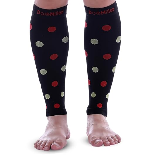 Doc Miller Calf Compression Sleeves 20-30 mmHg for Women & Men, 1 Pair | Footless Compression Socks, Polka Dots Design, Shin Splints Relief, Varicose Veins, Running, Nurses, Travel, Leg Support