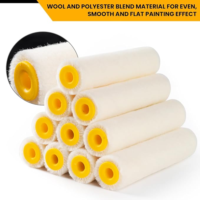 Mister Rui Paint Roller, 4 Inch Paint Roller Wool Blend, 30 Pack, 4mm Short Nap, Small Paint Roller Covers, Reusable Mini Paint Rollers for Use with All Paints and Stains