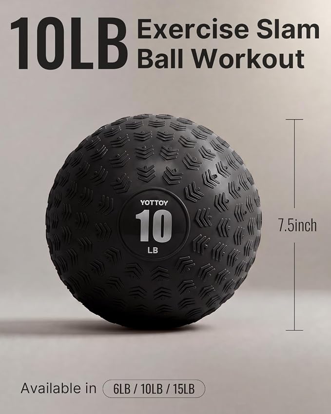 YOTTOY Slam Ball Medicine Ball, Sand-Filled No Bounce Weighted Ball with Textured Grip for Exercise, Strength Conditioning, Cardio, Core Workouts and Cross Training