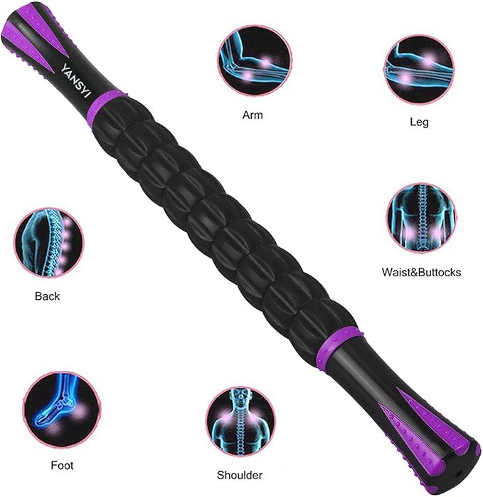 YANSYI Professional 9-Roller Deep Tissue Massage Stick - Portable Muscle Recovery Roller for Athletes, Relieves Post-Workout Soreness & Leg/Back Pain - Portable Physio Tool (Purple)