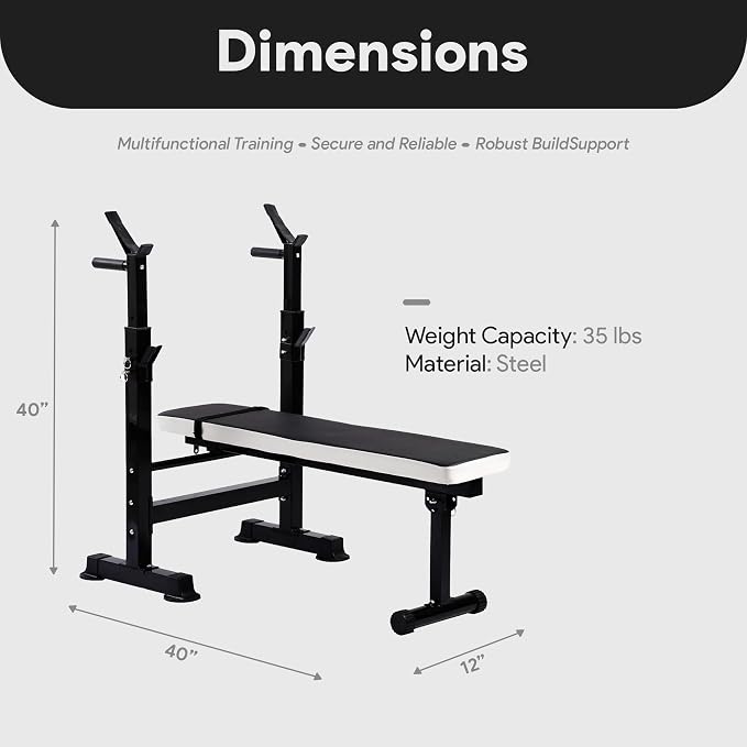 BalanceFrom Steel Weight Bench w/ Squat Rack in Multiple Colors, 400 lb User Capacity - Foldable Home Gym Equipment for Range of Workouts w/ 6-Position Barbell Holder & Adjustable Seat and Recliner