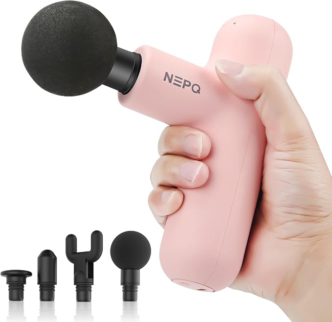 NEPQ Mini Massage Gun, SK6 Fascial Gun Portable Deep Tissue Percussion Muscle Back Head Massager for Pain Relief with 4 Massage Heads 4 Speed High-Intensity Vibration Rechargeable (Pink)
