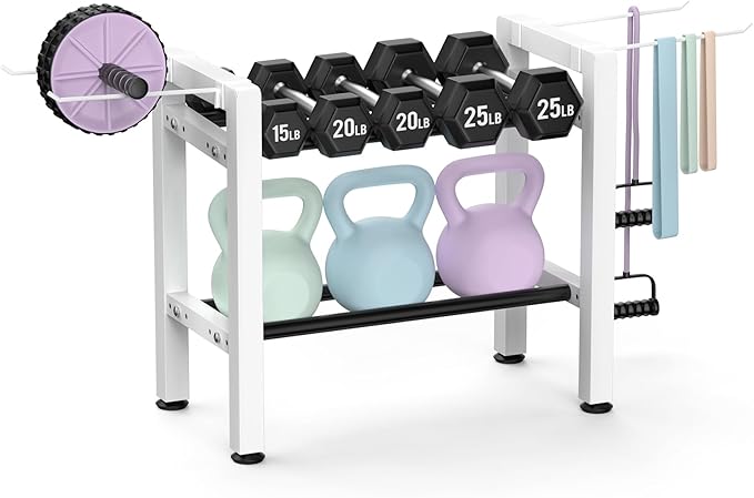 Small Dumbbell Rack，Heavy Duty Adjustable Dumbbell Weight Rack with Side Hooks,Gym Equipment Weight Set holderfor Dumbbell,Kettlebells Rack, Other Gym Accessories