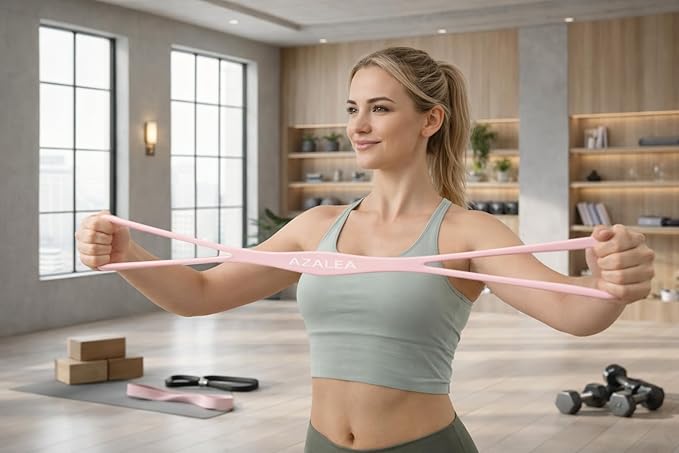 AZALEA Figure 8 Resistance Bands, Silicone Stretch Bands with Handles | 2 Pack Figure 8 Resistance Bands, Non-Slip Grip, 15LB 25LB Resistance for Arms, Back, Legs, Glutes, Yoga Pilates Home Workout