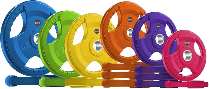 SPART 2-Inch Color Rubber Coated Olympic Grip Plate in Pairs or Single for Strength Training, Weightlifting and Bodybuilding, Solid Cast Iron Weight Plates for Barbell, 2.5LB/5LB/10LB/25LB/35LB/45LB, Two Years Warranty