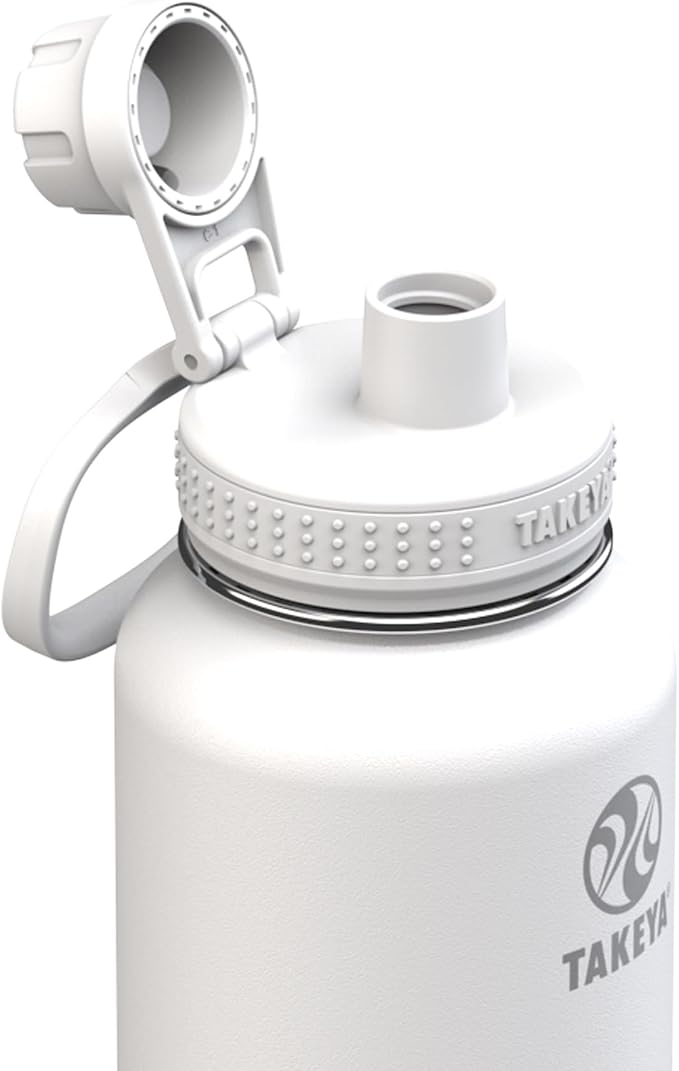 Takeya Actives Stainless Steel Water Bottle, Insulated Spout Lid, Keeps Drinks Cold 24 Hrs, Leakproof, Durable, Dishwasher Safe, Ideal for Gym, Travel, Fits Most Cup Holders, 40 oz/Arctic