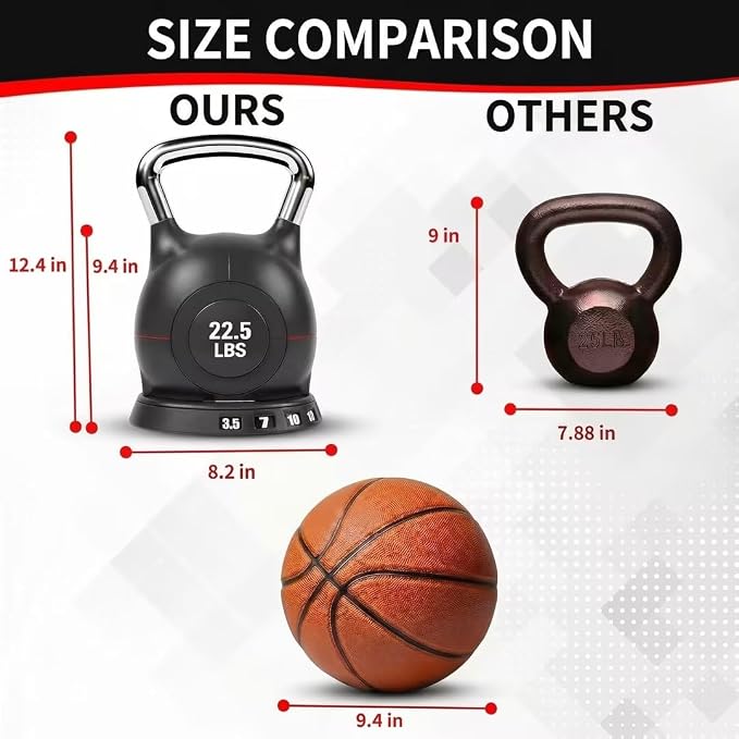 LIFERUN Adjustable Kettlebell Set with 7 Weight Levels, 22.5 lb or 44 lb | Quick-Change Weight Dial & Safety Lock, Space-Saving Design, Full-Body Workout & Cross-Training
