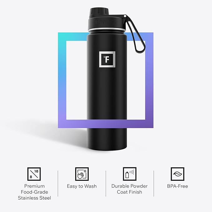 IRON °FLASK 24 oz Wide Mouth Water Bottle with Spout | Insulated Stainless Steel Sports Water Bottle with Leakproof Spout Lid - BPA Free, Cold 24 Hrs, Sweat Free (Dark Rainbow)