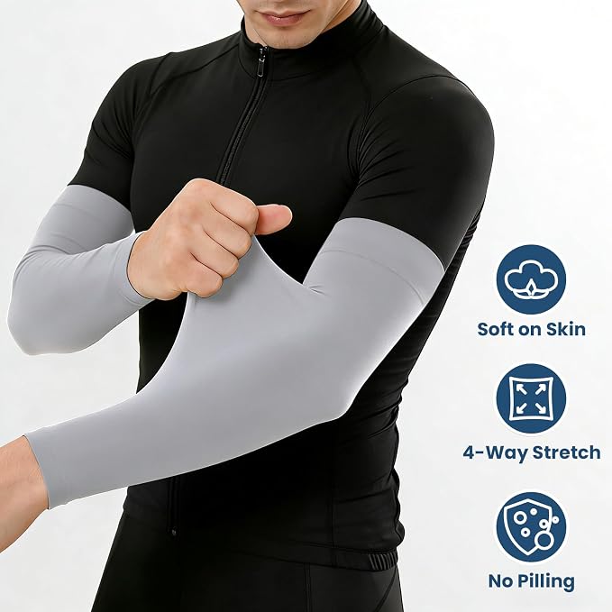 Mochabao 8 Pairs Soft Arm Sleeves, UV Sun Protection Cooling Compression Arm Covers for Outdoor Work, Sports, Men & Women