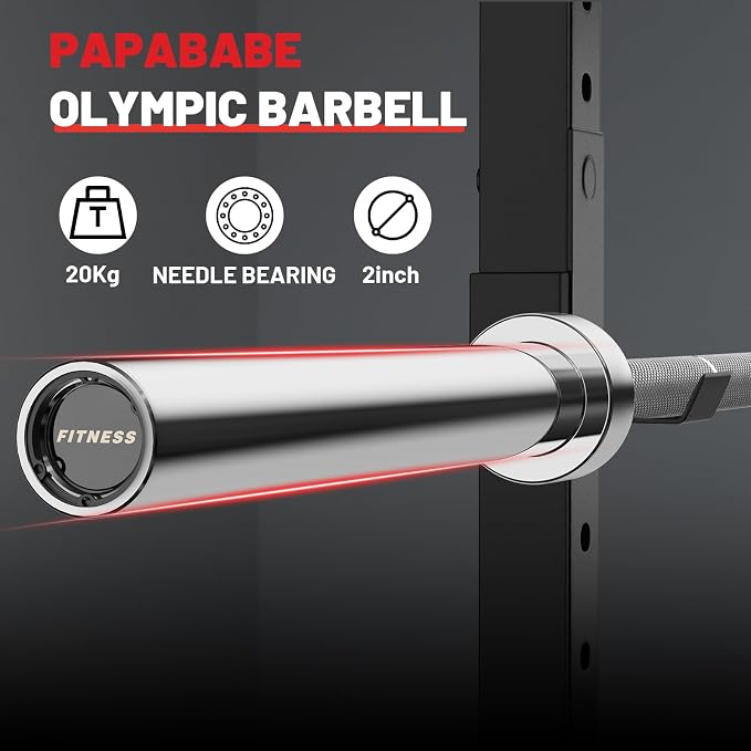 PAPABABE 7ft Barbell 45lb Olympic Barbell 1000/1500lbs Capacity Home Gym | 7ft 45lb 2" Olympic Barbell, 1000/1500lbs Capacity, Hybrid Needle Bearings & Bushings for Squat Curl Deadlift