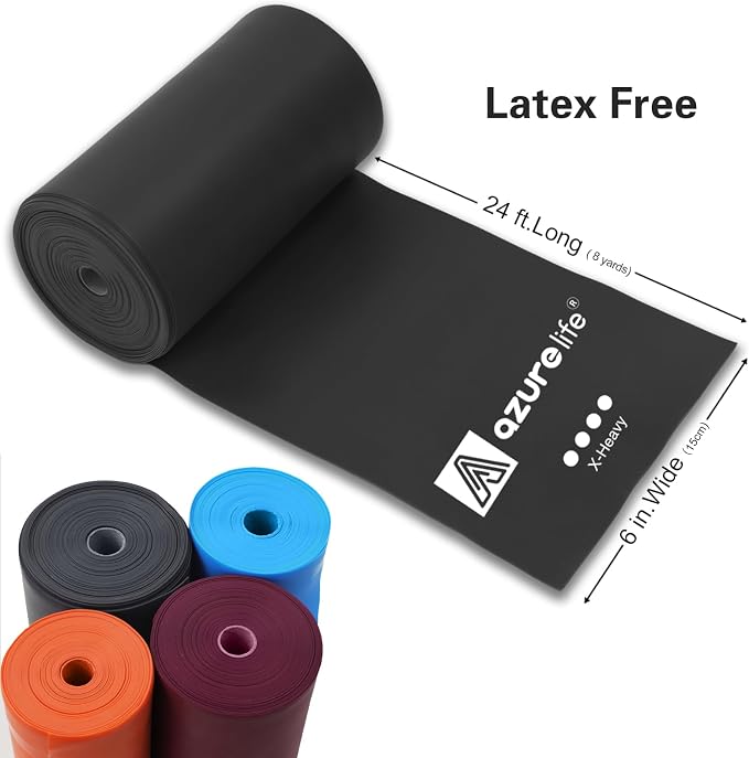 A AZURELIFE Professional Individual Exercise Resistance Bands, Single 5, 6,7 Ft or 8 Yards Elastic Bands, Non-Latex Stretch Bands for PT, Yoga, Pilates, Rehab, at-Home or The Gym Workouts