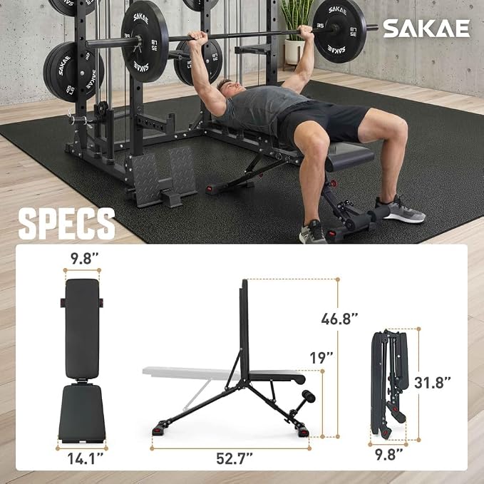 SAKAE Squat Rack with Cable Crossover System, Power Rack with LAT Pull Down, Pull-Up Bar, Dip Bars, Weight Bench, 260 LB Bumper Plates, 7 FT Olympic Bar & Training Attachments, Multiple Options