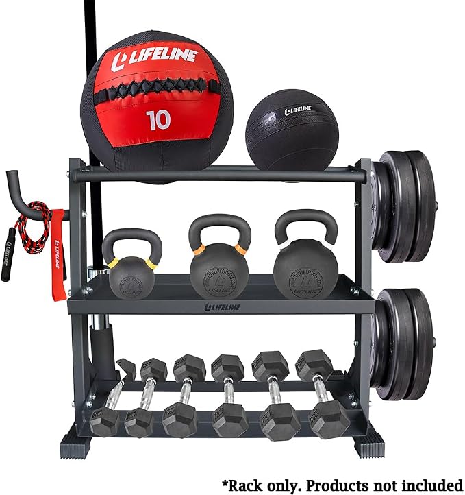 Lifeline Fitness Home Gym 3-Shelf Dumbbell and Kettlebell Storage Rack