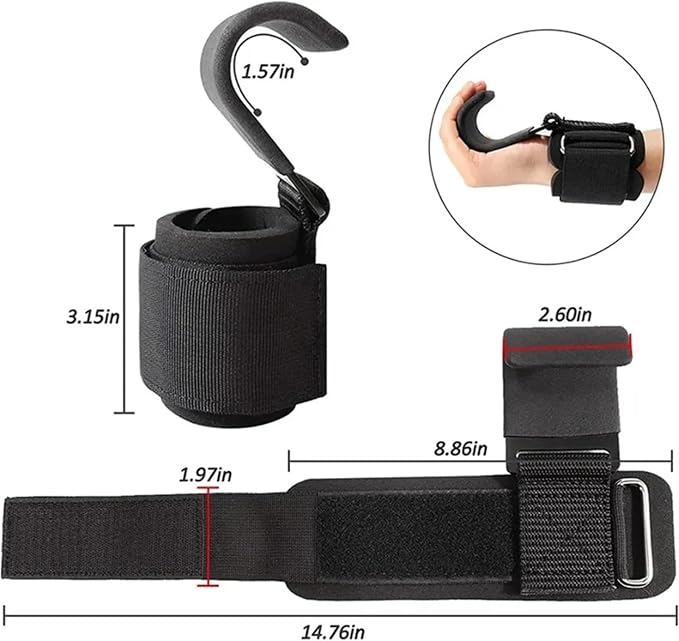 Weight Lifting Hook Grips with Wrist Wraps Hand-Bar Strap Gym Fitness Pull-Ups Power Gloves