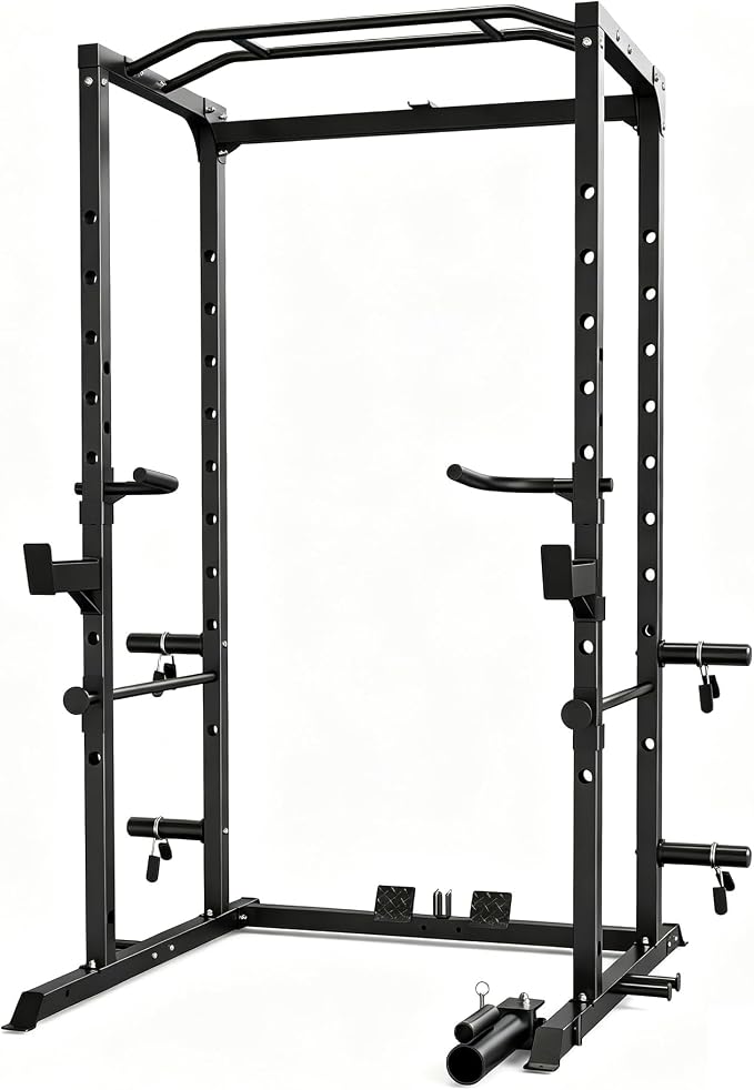 5-in-1 Power Rack Heavy Duty Home Gym | 5 Configs: Only, +Pulley, +Bench, +150LB, +240LB. 1200LB, 50x50mm, 83"H. J-Hooks, Safety Bars, Landmine. Olympic 2" Plates.