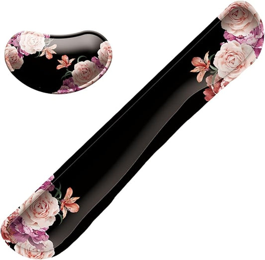 Keyboard Wrist Rest Mouse Wrist Support Set, Memory Foam Wrist Rest Pad for Computer Laptop Keyboard Mouse, Ergonomic Wrist Cushion Support for Typing Pain Relief, Gaming Home Office, Flowers Pink