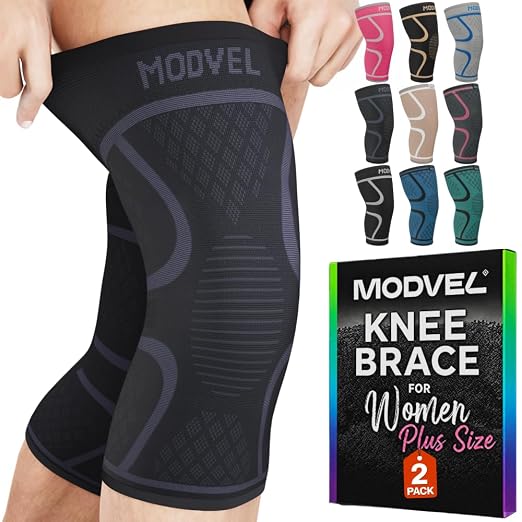 Modvel 2 Pack Knee Brace for Women - Knee Support for Walking, Knee Compression Sleeves for Pain Relief, Knee Sleeves for Women, Knee Brace for Sports, Workouts & Arthritis