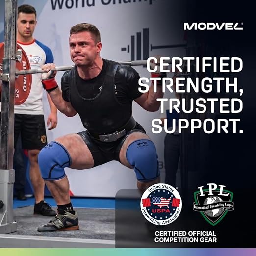 Modvel 7mm Neoprene Knee Sleeves for Men & Women Weightlifting & Powerlifting – Compression Knee Sleeve Support for Squats, Gym, Training – USPA, IPL Approved – X-Large Blue (Pair)