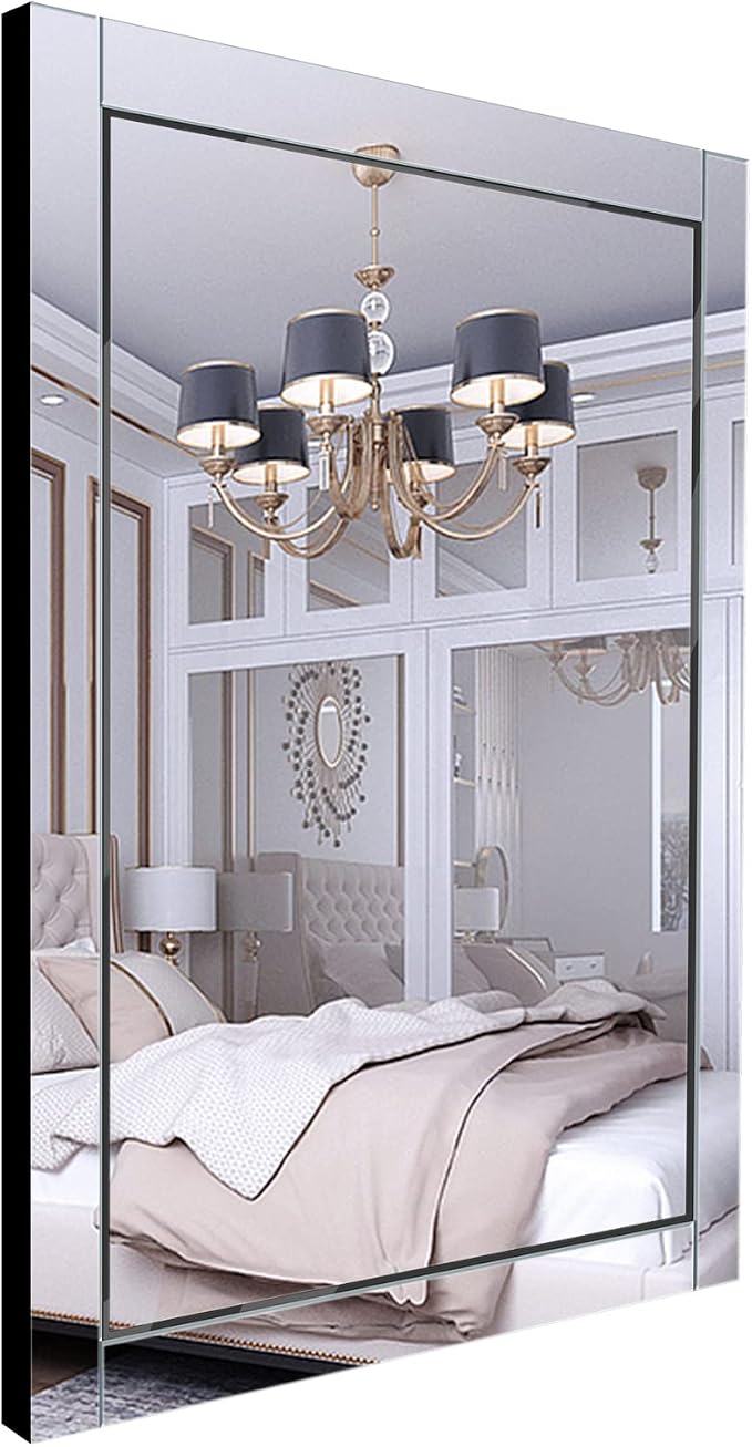Syndra 24x 32 Rectangular Mirror for Bathroom, Bathroom Mirrors for Over Sink, Wall Mounted Vanity Mirror with Tempered Glass, Rust-Resistant Solid Wood Frame for Bathroom, Bedroom, Living Room