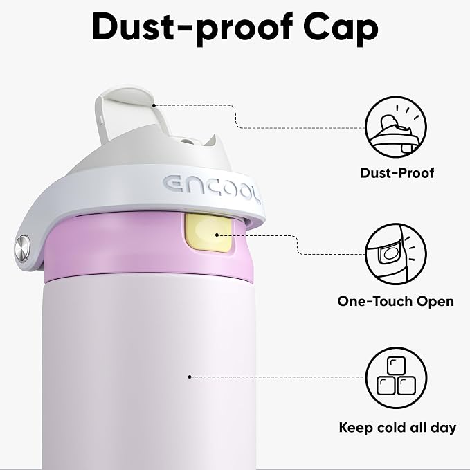 ENCOOL Leakproof Insulated Water Bottle with Straw Dual-Sip Water Bottle Bag-Safe Design for Work, Commute & Gym – Keeps Drinks Cold All Day, 24 oz, Lemonade Pink