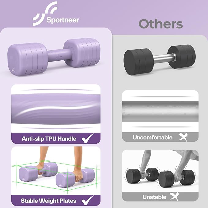 Adjustable Dumbbell Set of 2: Sportneer 4 in 1 Free Weights Dumbbells Set for Women, Hand Weights for Women at Home, Available in 5 lb × 2 and 10 lb × 2 Sets with Soft Rubber Handle for Home Gym Exercise Training