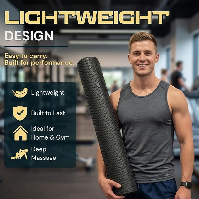 Foam Roller for Muscle Massage, Stiff Back Pain Relief, Physical Therapy, Deep Tissue, Exercise Equipment for Home Gym, Stress, Yoga, Pilates for the Fit Citizen (Black, XL 36 x 6 inches)