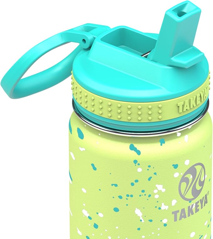 Takeya 22 oz Actives Stainless Steel Water Bottle with Straw Lid – Leakproof, Double-Wall Insulated, Keeps Drinks Cold 24 hrs/Hot 12 hrs, BPA-Free, Powder-Coated, Gym & Travel, Confetti Green Grass