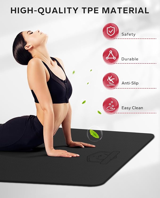 HAPBEAR Extra Large Yoga Mat - 72"x48"x6mm (1/4 inch), Non-Slip, Durable, Thick Wide Exercise Mat for Home Workouts, Yoga, Pilates, Stretching and Cardio Workouts