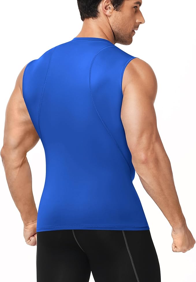 Men's Compression Shirt Sleeveless Athletic Workout Tank Tops Quick Dry Muscle Undershirts for Gym Running