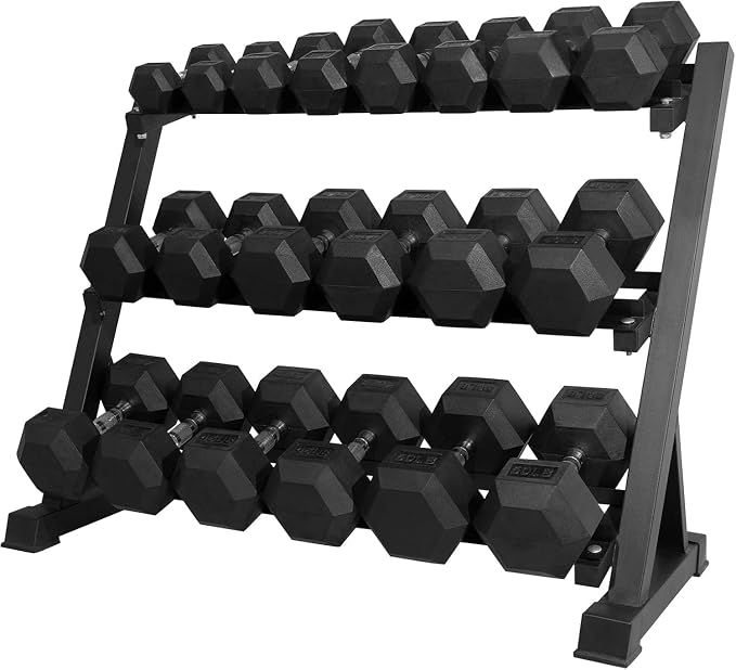 RitFit Rubber Coated Hex Dumbbell Weights Set for Home Gym | Cast Iron Core, Anti-Slip Knurled Chrome Handle, Hexagon Anti-Roll, Heavy-Duty Dumbbell Set for Strength Training