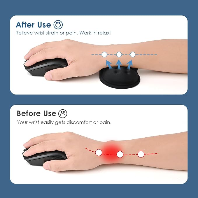 VANKEY Mouse Wrist Rest, Desk Wrist Pad for Mouse, Comfortable Computer Mouse Wrist Support, Ergonomic Wrist Rest with Memory Foam Fillings, Non-Slip Base (Black)