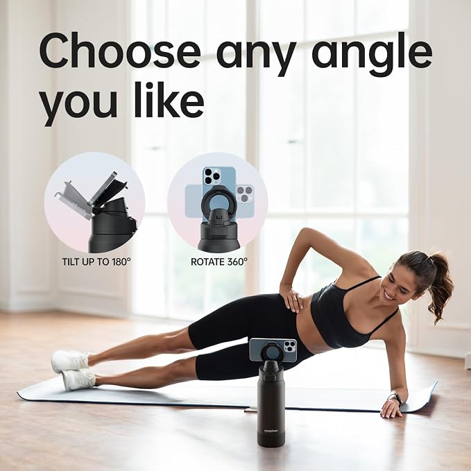 Insulated Magnetic Water Bottle - Reusable Stainless Steel Bottle with MagSafe Compatible Phone Holder - Keeps Cold for 24 Hours - Perfect for Gym, Sports, and Travel - Black 24oz