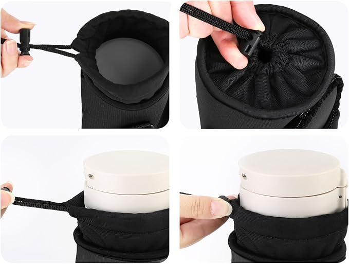 Nuovoware Water Bottle Carrier Bag, 64oz Bottle Pouch Holder, Adjustable Shoulder Hand Strap 2 Pocket Sling Neoprene Sleeve Sports Accessories for Hiking Travelling Camping, BlackCoal