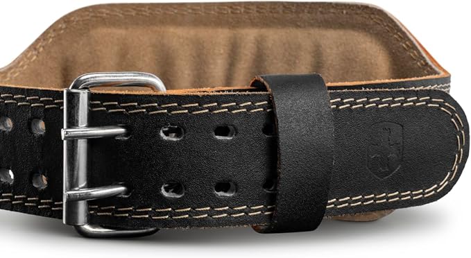 Harbinger Padded Leather Contoured Weightlifting Belt - 4" or 6” Width - Interior Suede Lining & Foam Cushioning - Heavy-Duty Dual Prong Steel Roller Buckle - for Lifting Support
