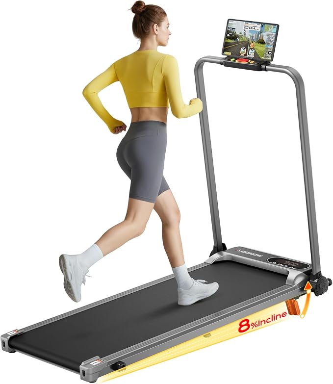 Abonow Walking Pad Treadmill with Handle Bar for Home Office | 3.0HP Compact Treadmills, 8% Manual Incline 2 in 1 Under Desk Walking Machine, LED Display, 265 LBS Capacity