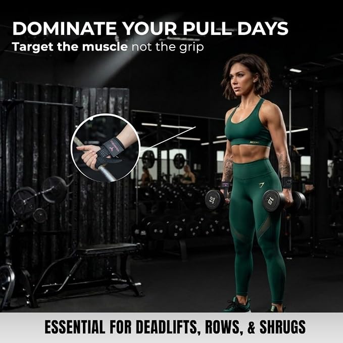Weight Lifting Straps with D Ring - Gym Straps with D Ring | Cuffed D Rings, Padded Wrist Support, Fits All Cable Machines, Unisex, Anti Slip, Heavy Duty Weight Lifting Straps