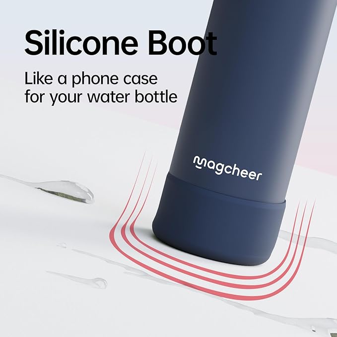 Insulated Magnetic Water Bottle - Reusable Stainless Steel Bottle with MagSafe Compatible Phone Holder -Keeps Cold for 24 Hours - Perfect for Gym, Sports, and Travel- Navy Blue 24oz