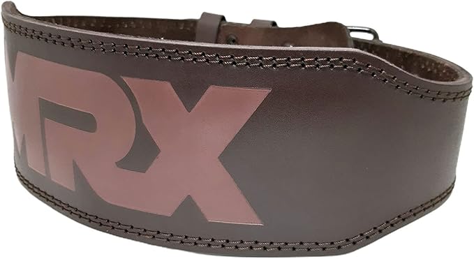 MRX Weight Lifting Belt Genuine Leather - 4 Inches Wide 8mm Thick Padded Lumbar Back Support Double Prong Powerlifting Belts Heavy Duty Deadlifts Workout Squats & Exercise Belt for Men & Women