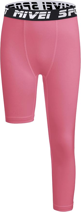 MIVEI One Leg Compression Tights Youth Boys Basketball Leg Sleeve | Kids Compression Pants Girls' Single Leg Tights 3/4 Leggings for Baseball Softball Soccer Running Football, Sports Base Layer