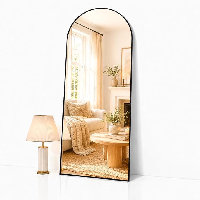 Simple Deluxe Arched Full Length Mirror, 64"×21" Large Floor Mirrors, for Wall Door Bedroom Bathroom Living Room (Black)