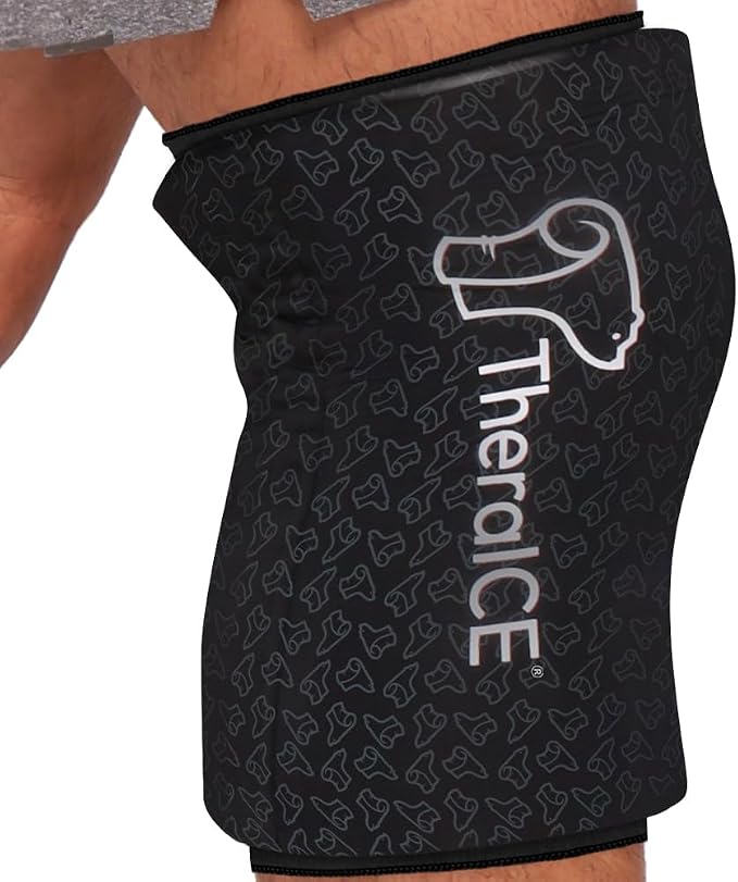 TheraICE Knee Ice Pack Wrap PRO Compression Sleeve, Reusable Gel Cold Packs Brace Also for Elbow, Ankle & Calf - Flexible Cold Wrap Recovery, FocusZone Technology for Extra Cooling & Pressure (M) | FocusZone Extra Cooling, Flexible Gel Ice Pack for Pos...