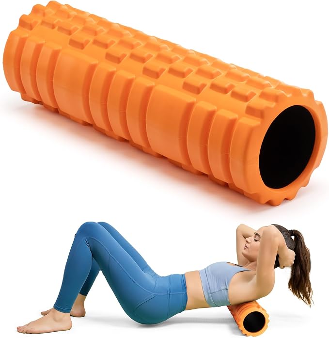 Krightlink Foam Roller for Deep Tissue Muscle Massage High Density 18" | Trigger Point Fitness Exercise Massage Roller Self-Myofascial Back Roller Release for Whole Body (Orange)