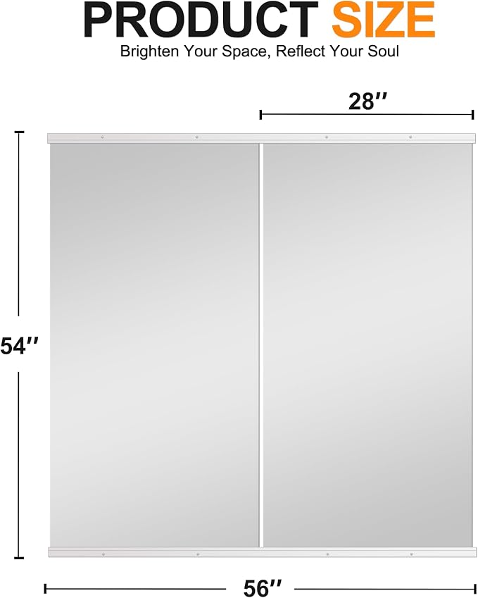 Delma Home Gym Mirror, 54''x28''x2PCS Silver | Large Full Body, Tempered Glass Frameless, Wall-Mounted, For Gym, Yoga, Garage, Bedroom, Bathroom