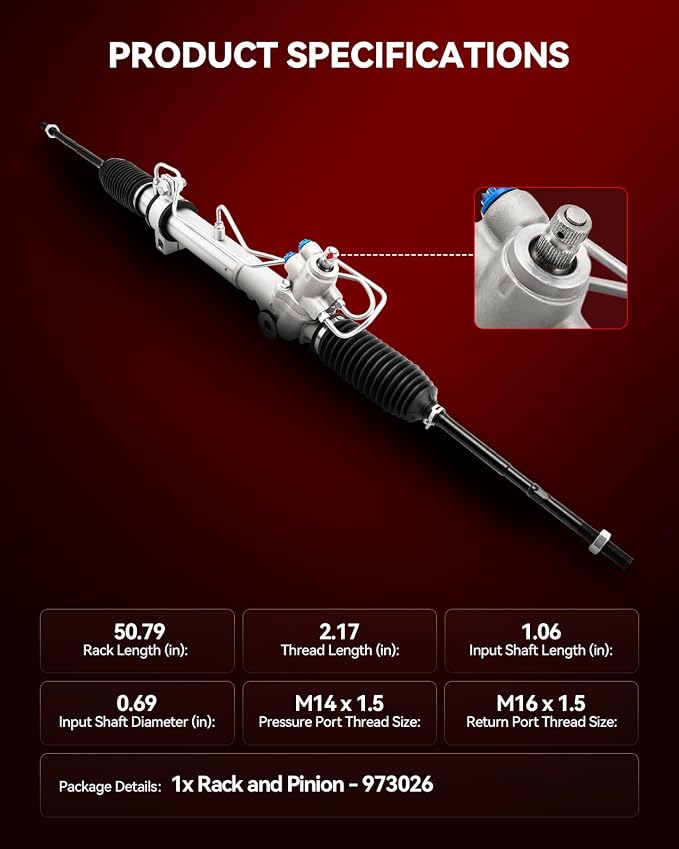 Torchbeam Power Steering Rack & Pinion Assembly Fit for 2004 2005 2006 2007 2008 2009 Quest, Hydraulic System Steering, Replaces OEM 97-3026