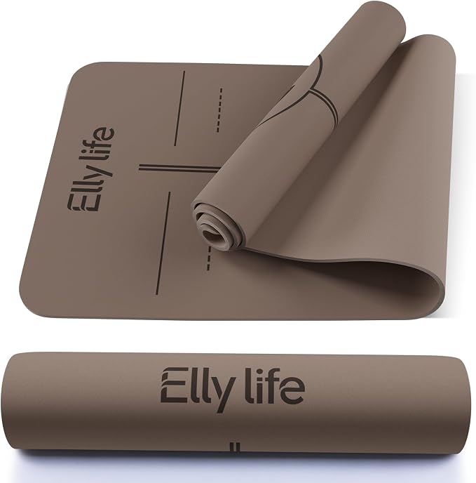 Yoga Mat - Non Slip Natural Rubber Yoga Mat, Alignment Lines, Ultimate Grip | Anti-Tear, Durable & Thick 5mm, Skin-Friendly with Free Carry Strap, Bag, for Yoga, Pilates Fitness and Floor Exercises
