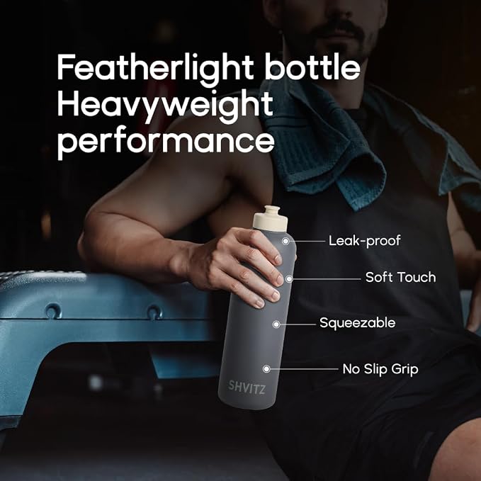 Sports Water Bottle - Soft-Touch Squeezable Body with One-Hand Spout- Lightweight, No Spill Water Bottle, for Gym, Cardio & Outdoor Sports - BPA Free - Water Bottle for Active Lifestyle - 24oz